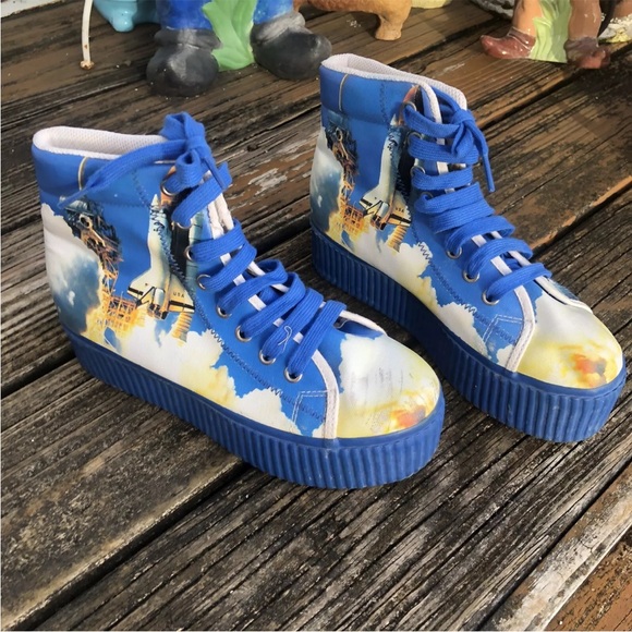 JC Play Jeffrey Campbell Canvas Platform Sneakers Sz 7 HiTops NASA Space Shuttle - Picture 10 of 10